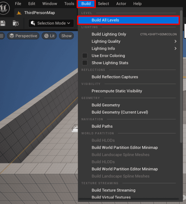 Unreal Engine toolbar showing the Platforms button location