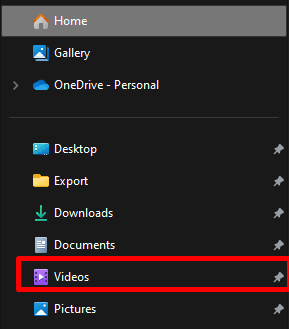 File explorer showing the recorded video file in the Videos folder