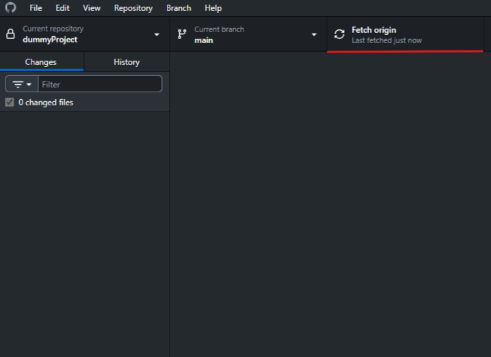 Fetching updates from the GitHub repository in GitHub Desktop