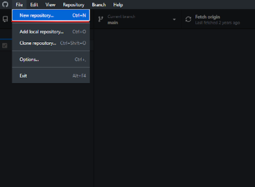 Creating a new repository in GitHub Desktop via File → New repository